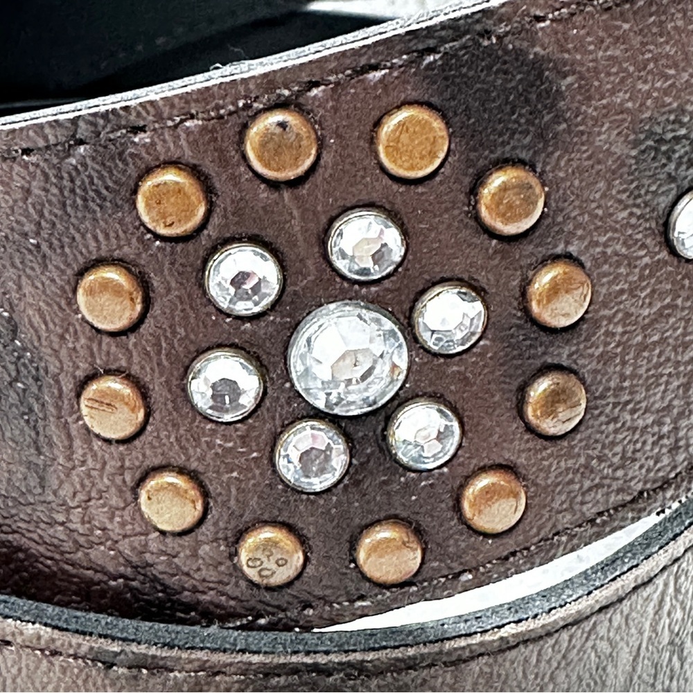 Copper Studded Rhinestone Vegan Boho Belt, Copper Colored Buckle - Picture 2 of 6
